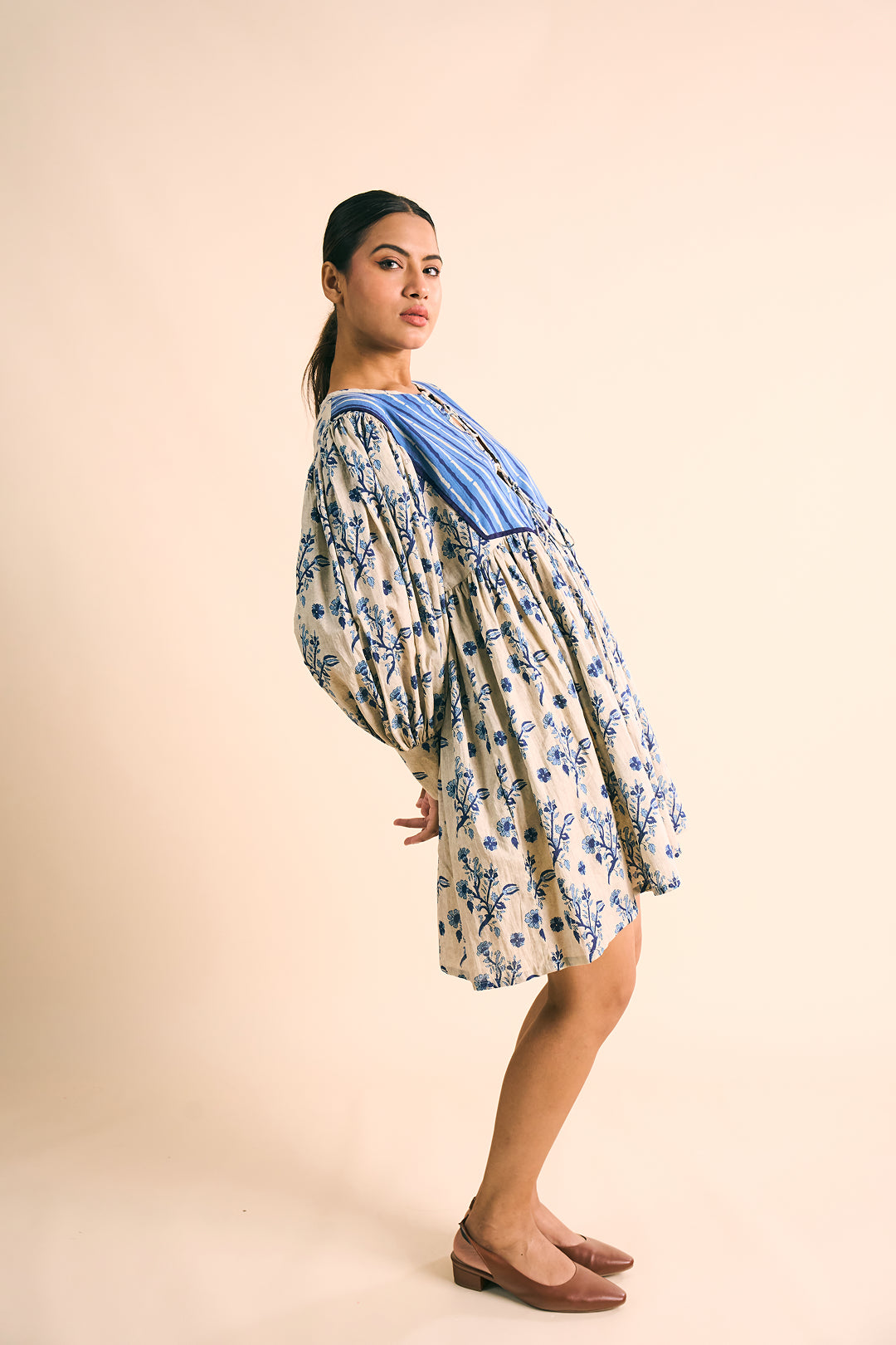 Maya Lace-Up Indigo Dress
