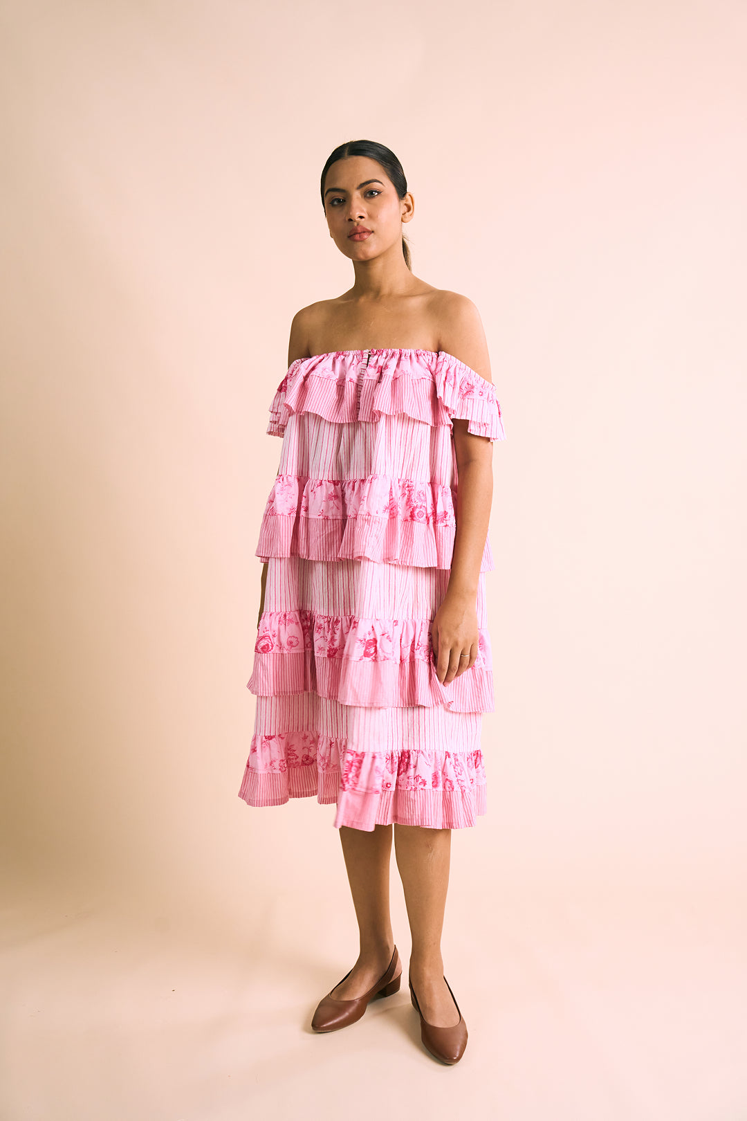 Rosette Tiered Ruffle Dress