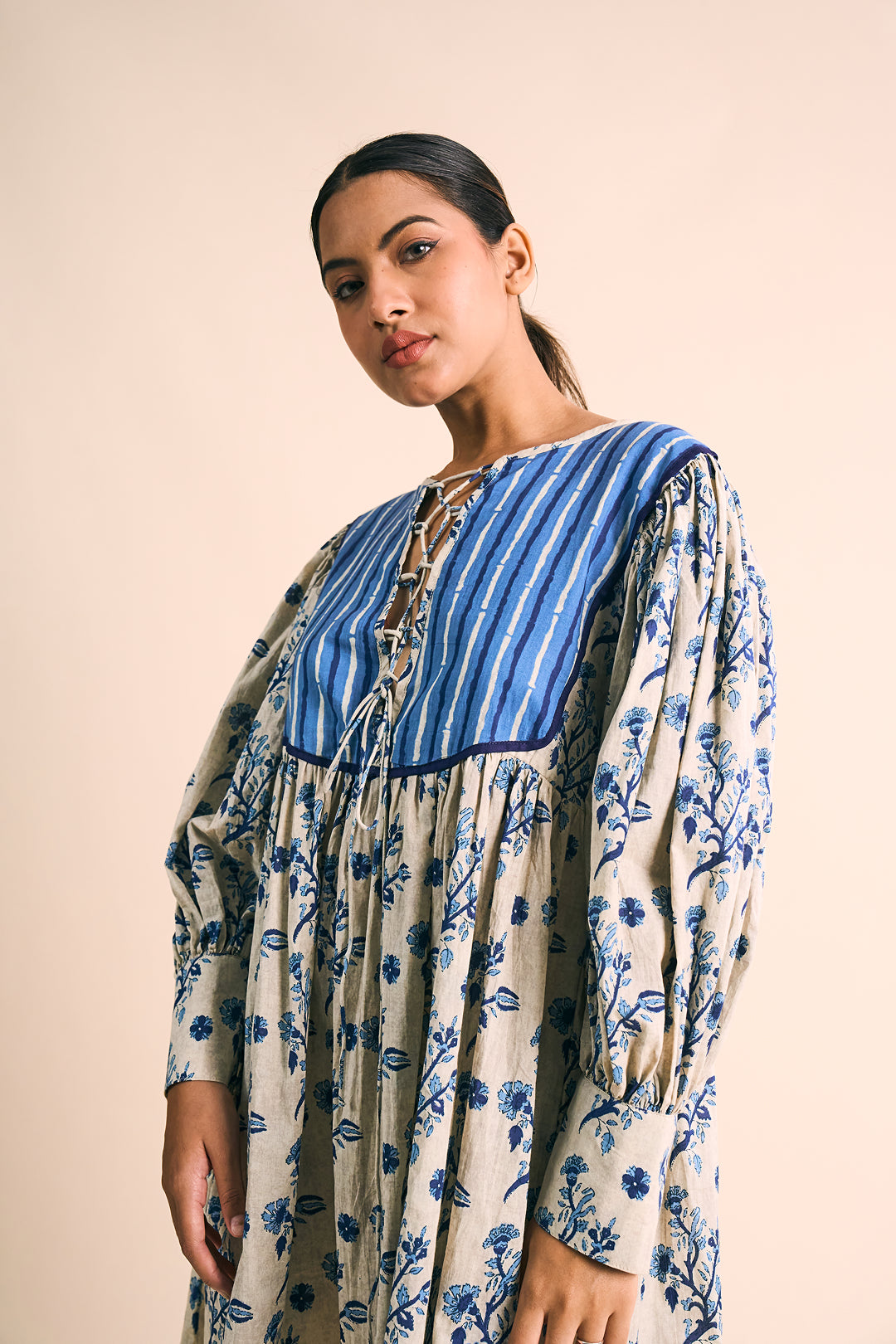 Maya Lace-Up Indigo Dress