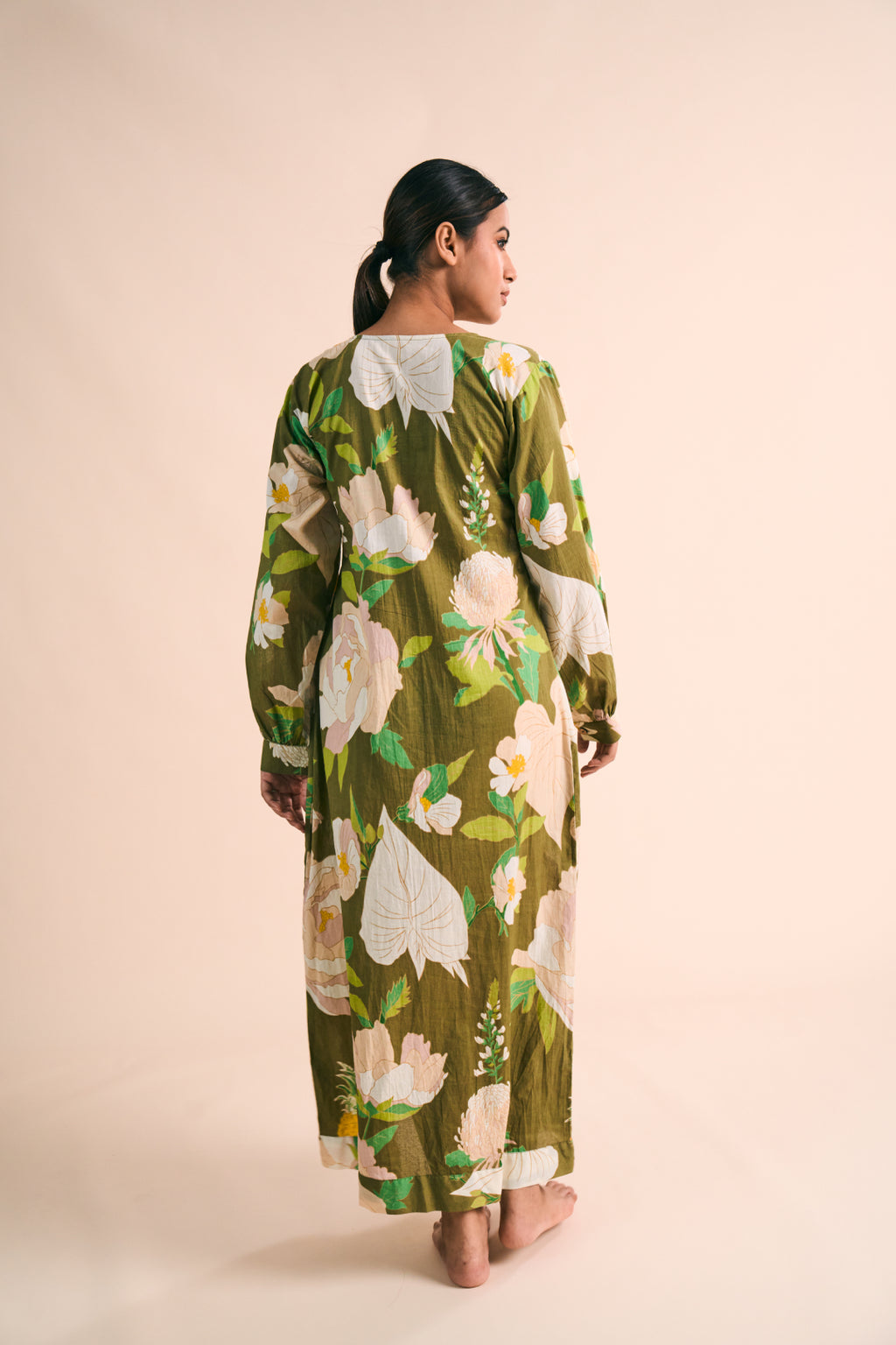 Olive Floral Beaded Maxi Dress