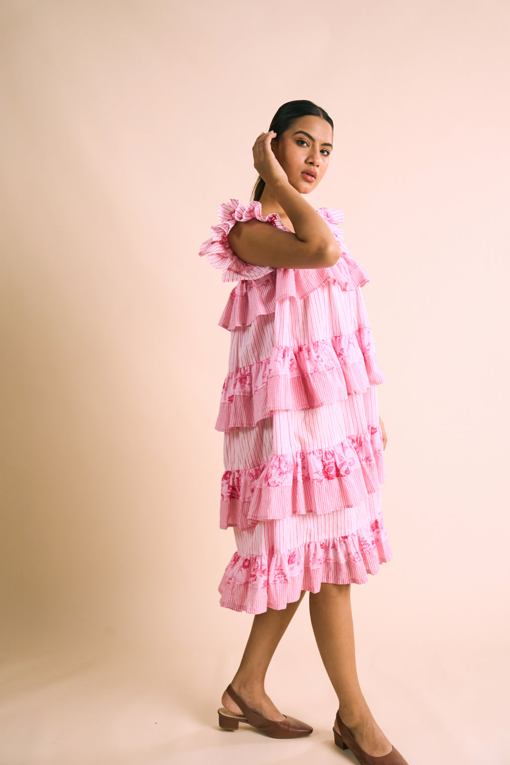 Rosette Tiered Ruffle Dress