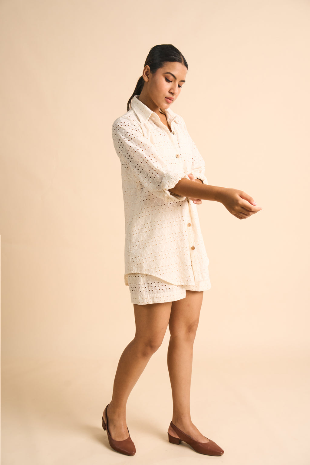 Ivory Schiffli Shorts