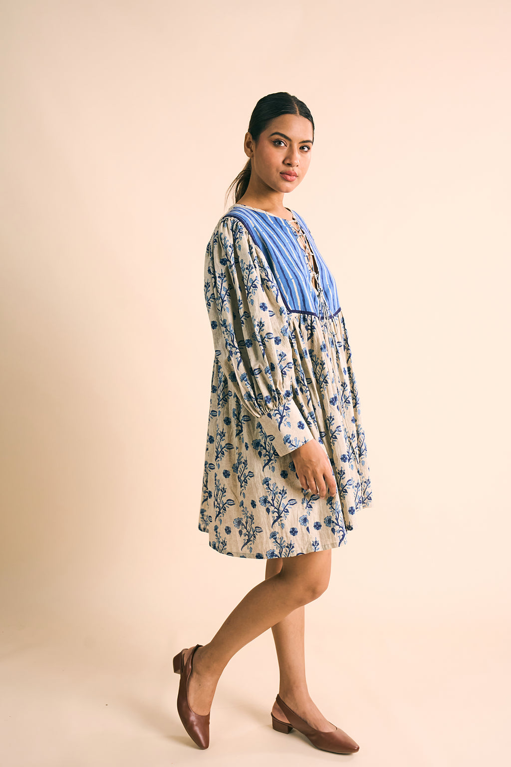 Maya Lace-Up Indigo Dress