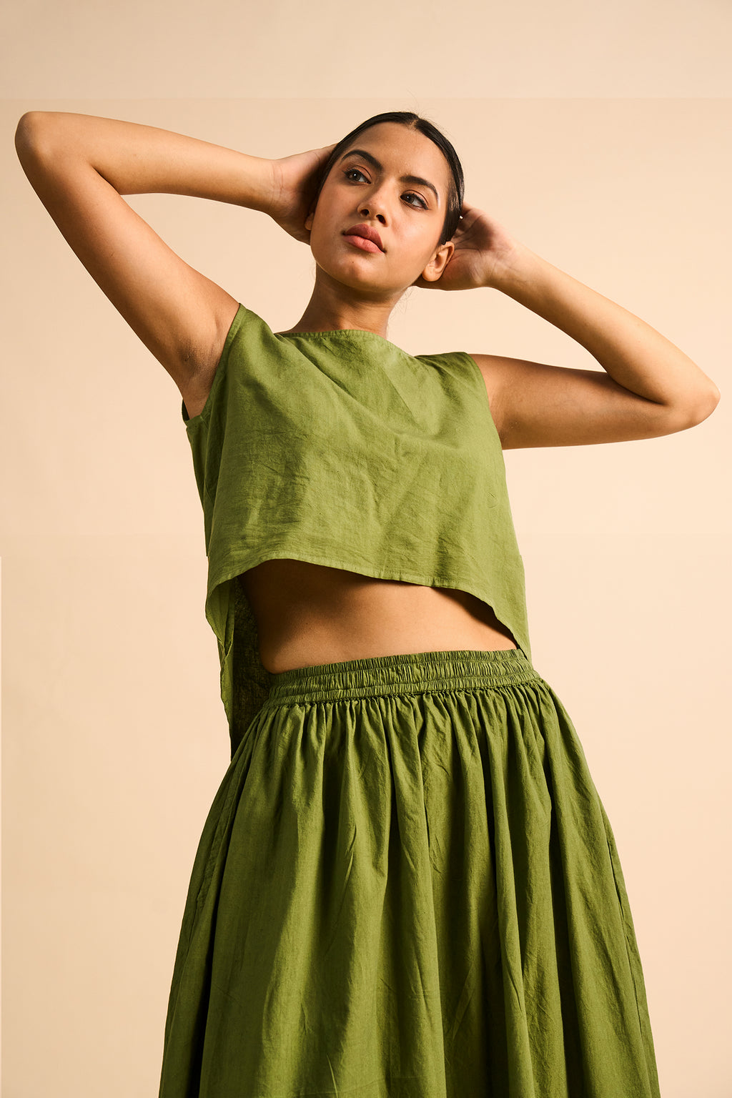 Olive Pleated Maxi Skirt