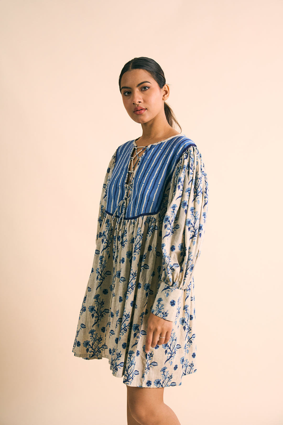 Maya Lace-Up Indigo Dress