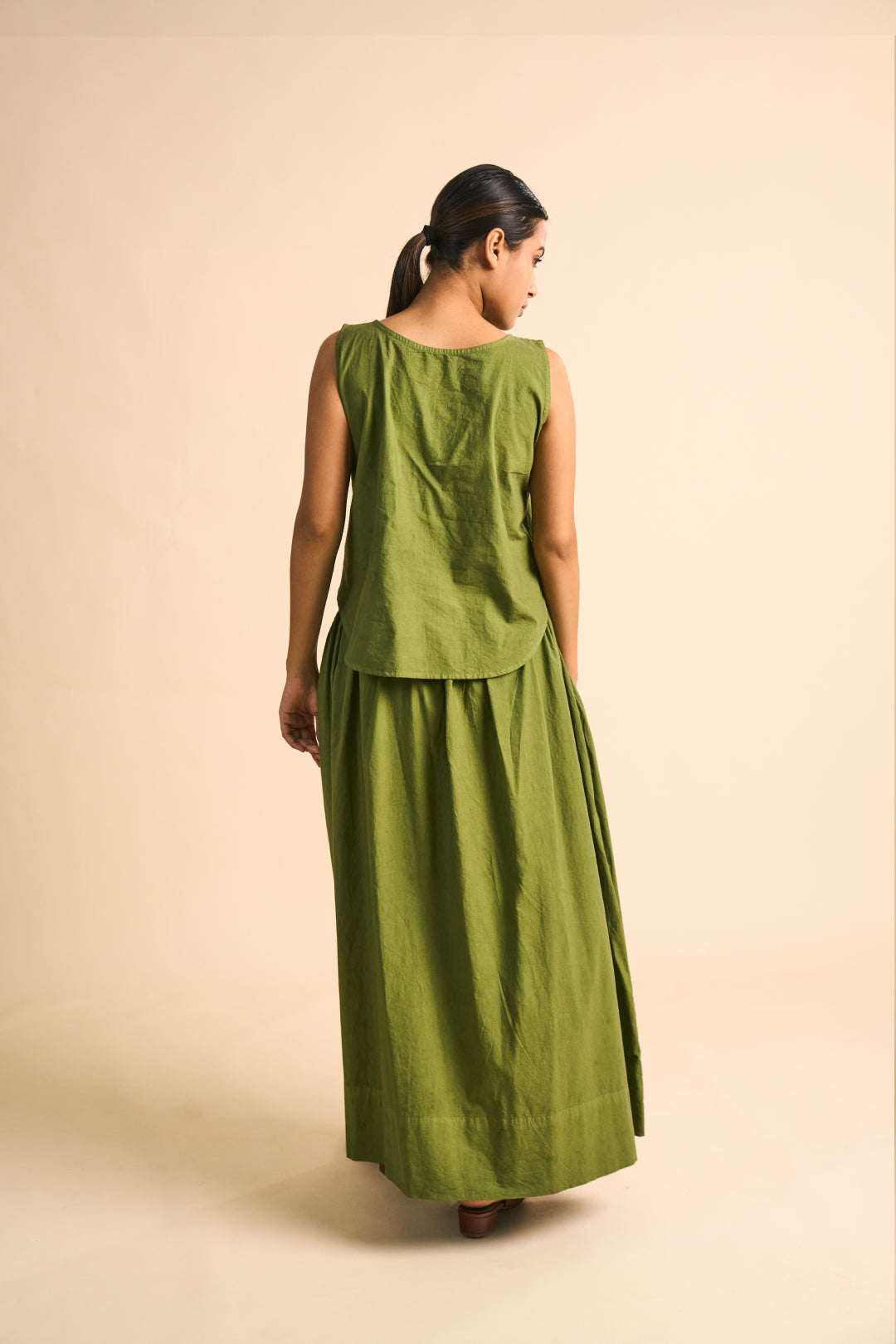 Olive Pleated Maxi Skirt