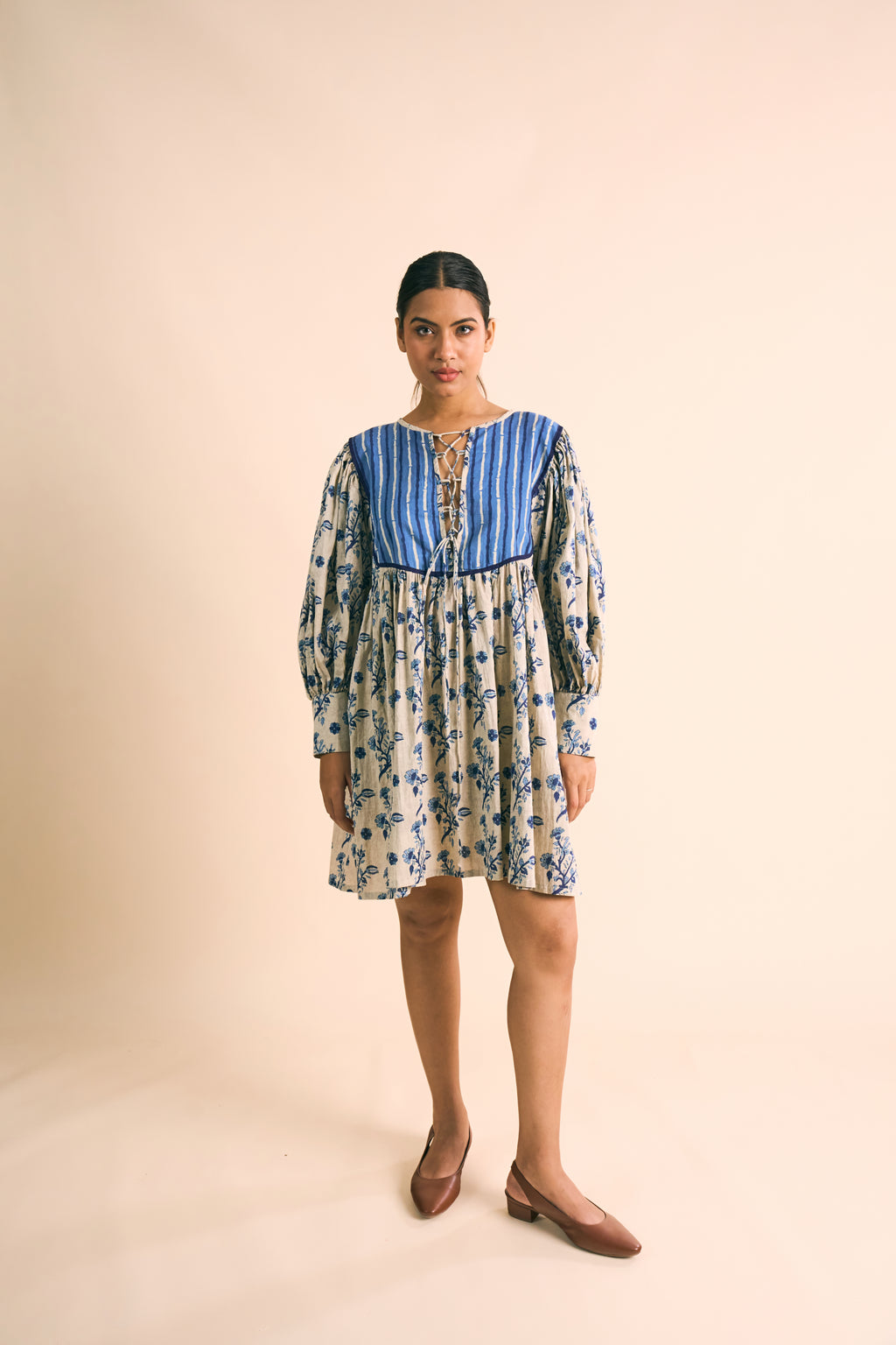 MAYA LACE-UP INDIGO DRESS