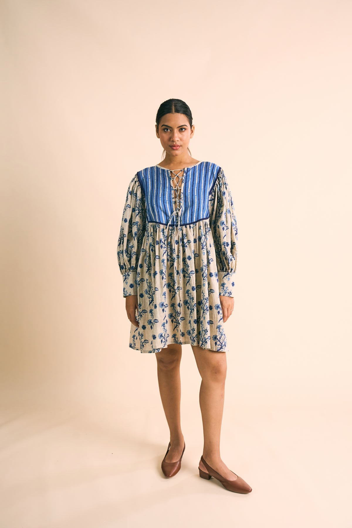 MAYA LACE-UP INDIGO DRESS