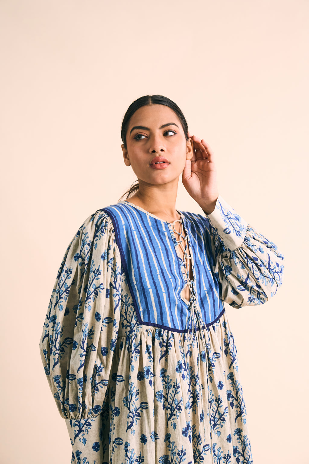 MAYA LACE-UP INDIGO DRESS