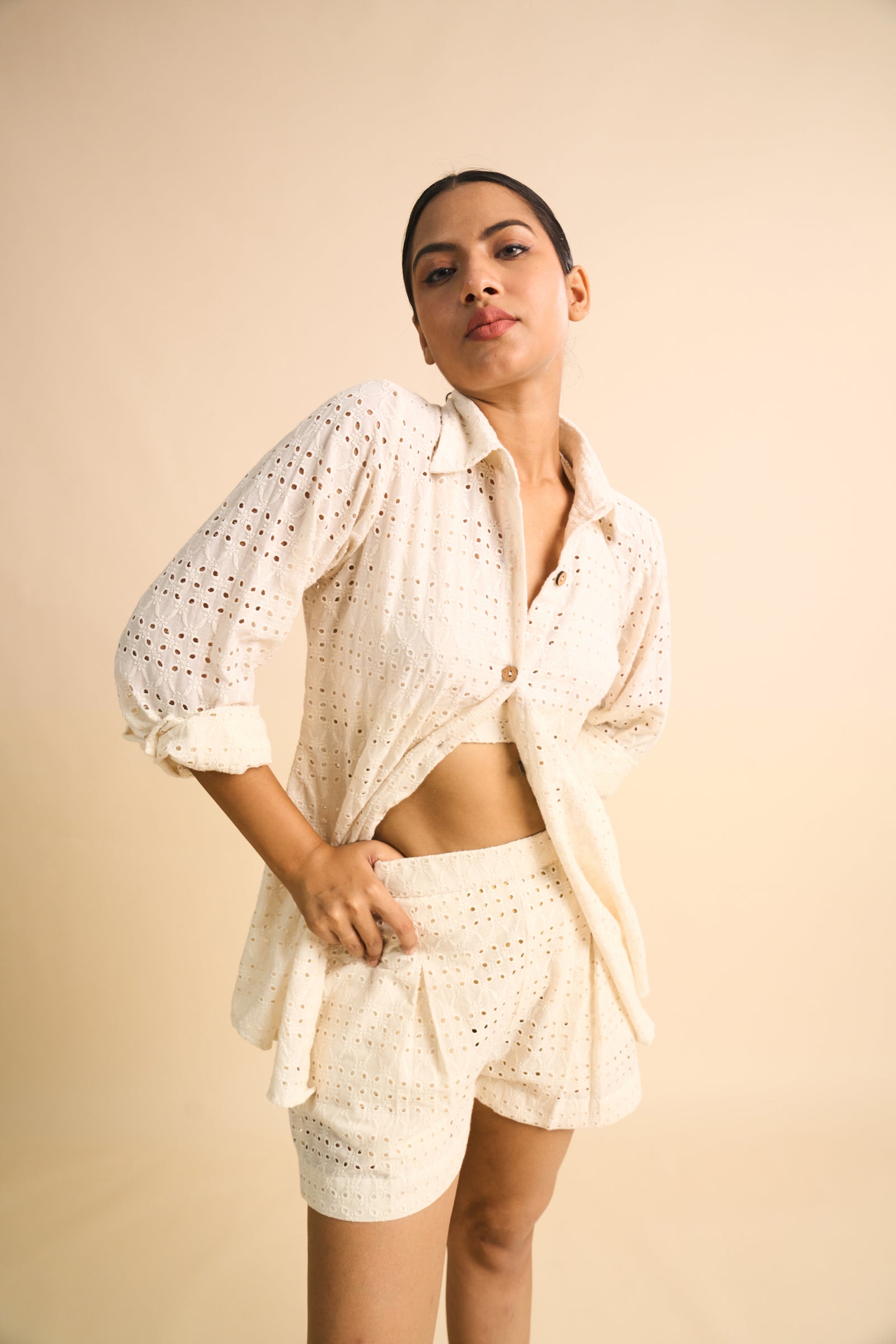 IVORY SCHIFFLI SHIRT